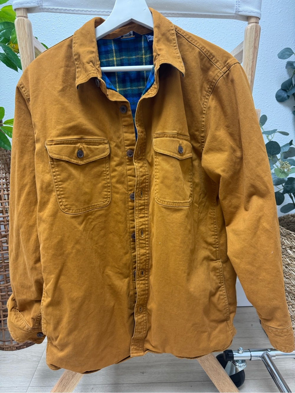 Lands’ End Men’s M Golden Pecan Fully Flannel Lined Shirt Jacket Chore Coat